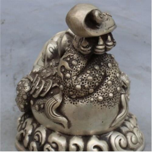 6"Feng Shui Folk Wealth Money Jin Chan Gold Cicada Spittor Statue S0706