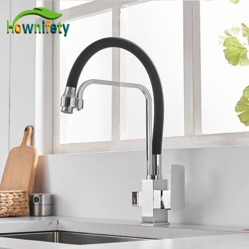 Pull Down Rotation 2-way Spout Kitchen Filter Faucet Black Pipe 360 Degree Purified Hot Cold Mixer Crane Tap