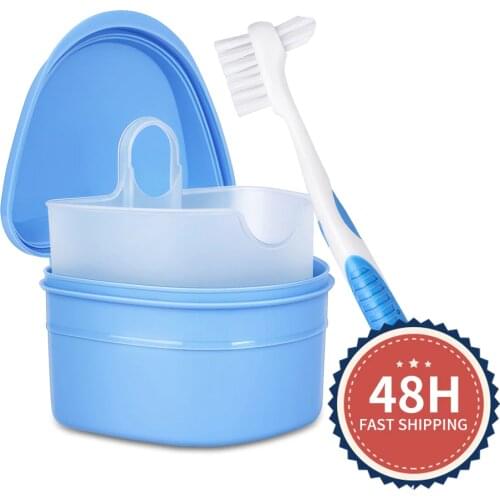 Y-Kelin Denture Box and Brush set high quality retainer cleanning denture case brush toothbrush