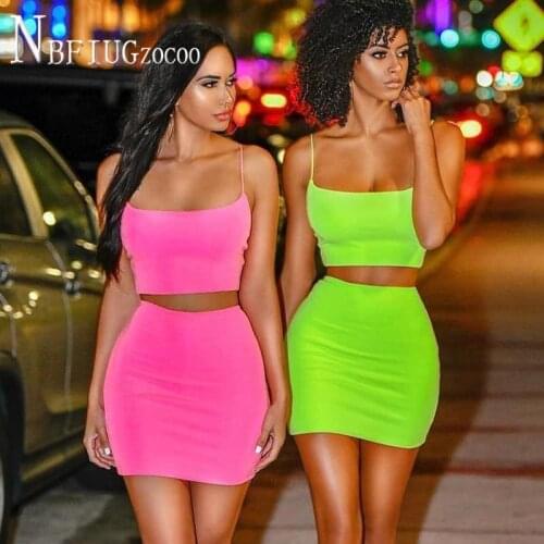 Good Friends Solid Color Women Sets Camisole And Skirt Fluorescent Color Female Sets