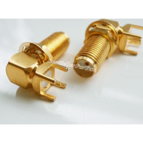 10Pcs SMA female pin jack nut bulkhead right angle Mount PCB Solder Square RF Connector Adapter
