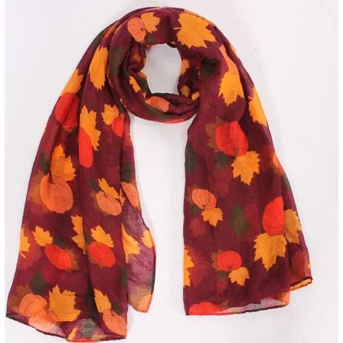 2018 Newest Halloween Scarf Shawl Pumpkin And Maple Print Scarves Wrap Hijab 2 Color 10pcs/LOT Free Shipping