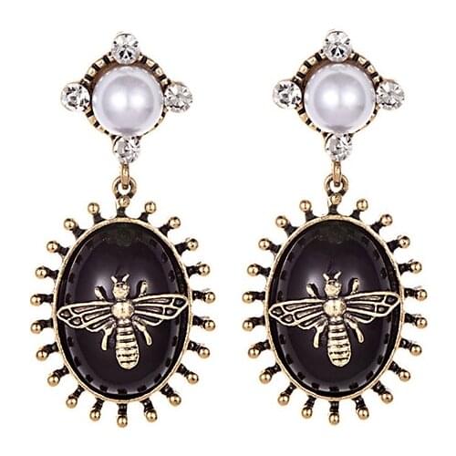 2019 Bee crystal earrings party jewelry accessories cute pearl statement Vintage Black insect Resin Drop earrings for women