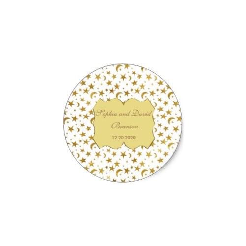 3.8cm Bling Wedding Golden Ribbon Wedding Custom Classic Round Sticker