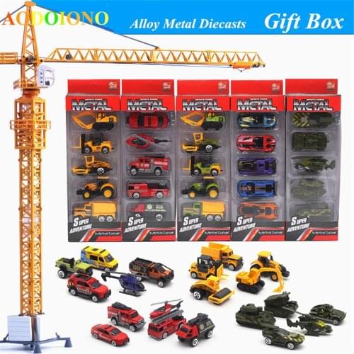 5Pcs/set Die-cast Toy Vehicles Car 1:64 Racing Farm Ambulance Military Fire Police Diecast Toys for Children Model Car Tractor