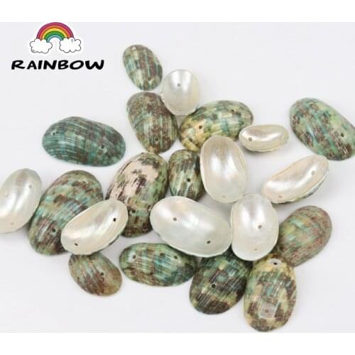 Natural Green Spiral Sicircle Shell Loose Beads For Decoration Jewelry Making DIY Accessories 2 hole about 19-40mm 50pcs