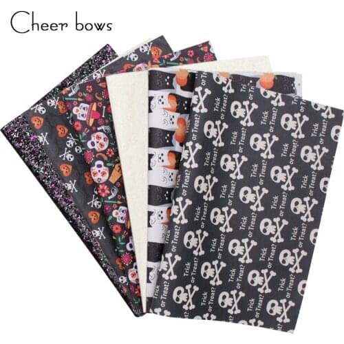 6pcs/set Halloween Printed Faux Leather Synthetic Leather Sheets Glitter Fabric For DIY Bow Gifts Decor Making Hnadmade Material