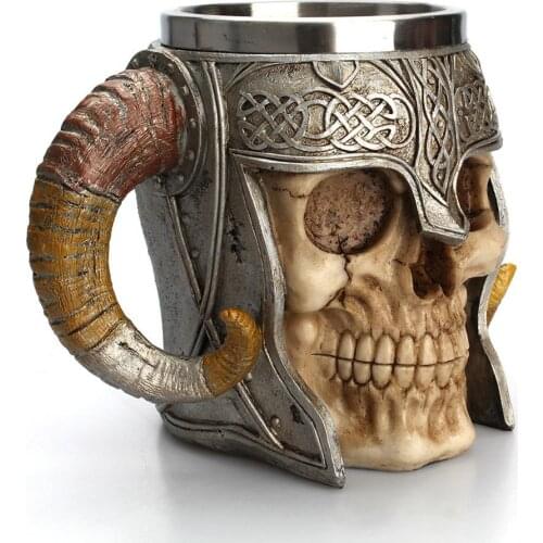 600ml 3D Skull Horn Knight Cool Stainless Steel Cup Coffee Cups and Mugs Coffee Mugs Halloween Gifts Bar Cup Drinking Tumbler