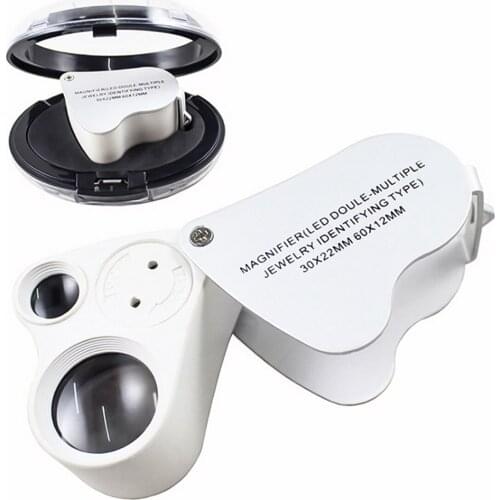 60X 30X LED Light Jewelry Diamond Jade Identification Magnifier Mini HD Pocket High Clear Portable Magnifying Glass With Light
