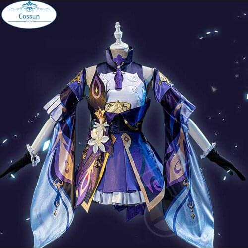 Anime Genshin Impact Keqing Game Suit Purple Lovely Dress Gorgeous Uniform Cosplay Costume Halloween Outfit For Women New 2020