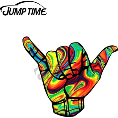 Jump Time 13 x 8.6cm For Colorful Party Hang Loose Car Stickers Waterproof Laotop Decal Windshield Surf Cartoon Vinyl Car Wrap