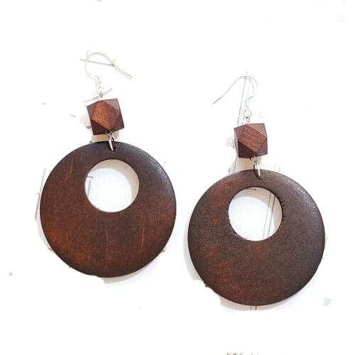 Free shipping!! Dark Brown Geometric Wood Earrings