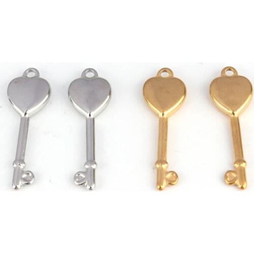 5pcs/lot 36x12mm Stainless Steel Heart Shape Key Pendant Charms for DIY Making Bracelet Necklace Jewelry Accessories