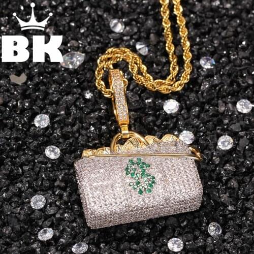 THE BLING KING Dollar Bag Pendant Necklace Hip Hop Full Iced Out Cubic Zirconia gold sliver CZ Stone