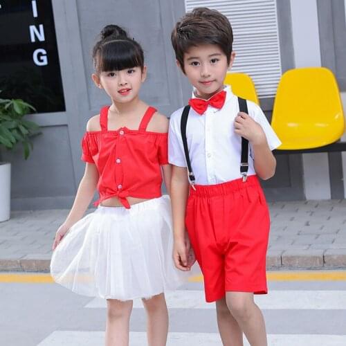 Childrens Chorus Performance Kindergarten Mens Clothing School Girls Poetry Recitation Childrens Bib Two Piece Set