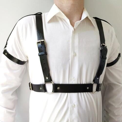 Fetish Men Sexual Leather Chest Harness Sword Belt Sissy Removable Bondage Shoulder Harness Straps Rave Party Clubwear Clothing
