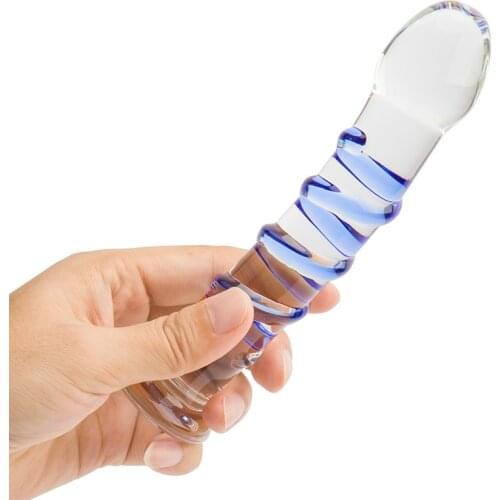 Erotic Sapphire Spiral Pyrex Glass Dildo 7 Inch Realistic Crystal Strapon Penis Anal Dildo Artificial Adult Sex Toys for Woman