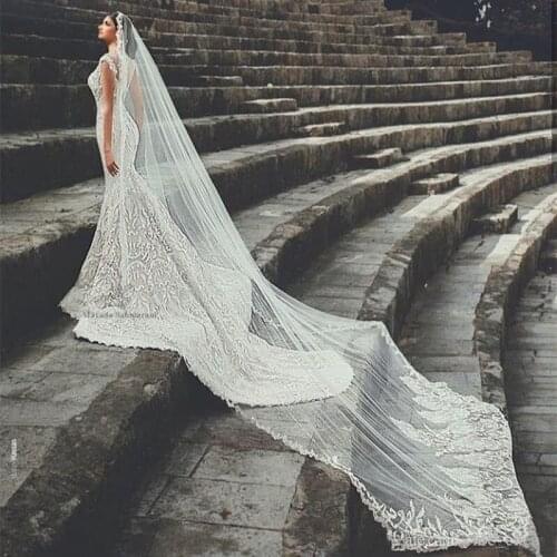 Best Selling Bridal Veils with Appliques In Stock Chapel Length Long Wedding Veils 2020 Vestido De Noiva Longo Wedding Veil