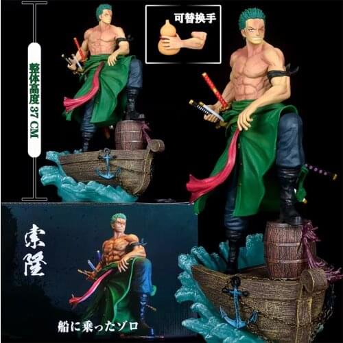 Roronoa Zoro Figure One Piece Anime GK New World Classic Battle Action Figure Hand Can Changed 37CM