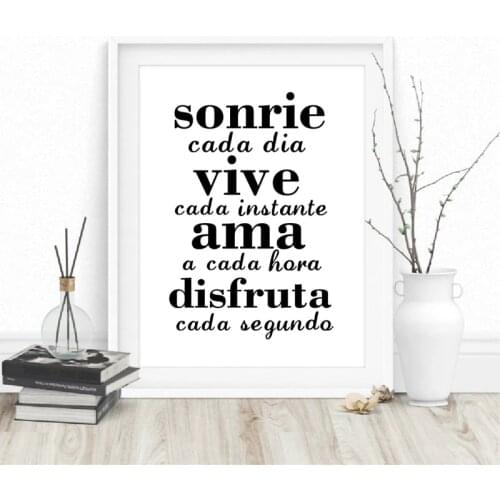 Spanish Inspirational Quotes Canvas Painting Wall Poster , Smile Everyday Live Every Moment Spanish Canvas Art Prints Home Decor