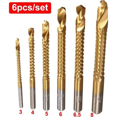 JUSTINLAU 6Pcs Titanium Coated Twist Drill Bits Wood Metal Plastic Cutting Saw Drill Bit Set