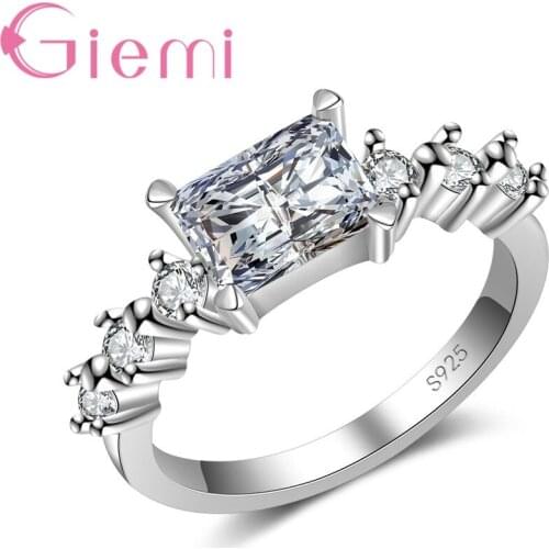 Fashion Jewelry Clearance Promotion 925 Sterling Silver Square Crystal Ring For Women Wedding Engagement Gifts Love Symbol