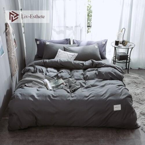 Liv-Esthete Dark Gray Luxury Bedding Set Home Duvet Cover Flat Sheet Double Queen King For Adult Bed Linen Bedspread As Gift