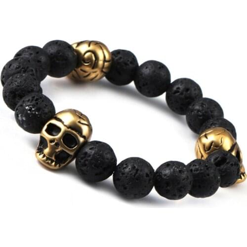 Fashion Northskull Stainless Steel Skull Bracelet For Women Natural Lava Stone Beads And Tiger Eye Stone Beads Bracelet Men