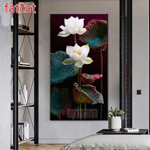 FATCAT White lotus flowers Large Diy Diamond Painting Full square round drill 5d Diamond Embroidery Kits wall Decoration AE2980