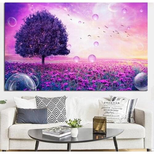Purple Flower Tree Bubble Landscape Creative Canvas Painting Modern Pop Art Wall Picture Poster for Living Room Cuadros Decor
