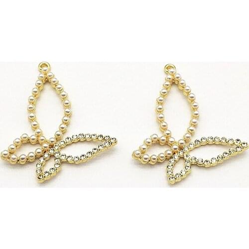 New Arrival!50pcs ImitationPearl/Rhinestone Butterfly charm for Handmade Necklace/Earring DIY Parts,Jewelry Accessories Findings