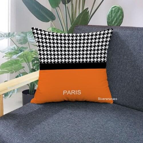 Orange Houndstooth Geometric Pattern Decorative Pillowcase Light Luxury Simple Sofa Cushion Cover Double Sides Print
