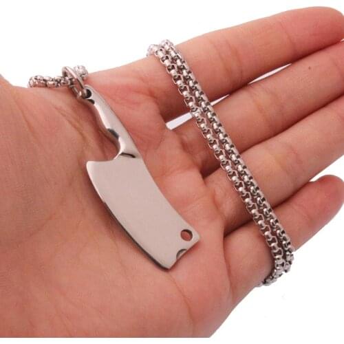 New Fashion Mens 316L Stainless Steel Kitchen Knife Pendant Necklace with free Box Chain Jewelry Christmas Gift