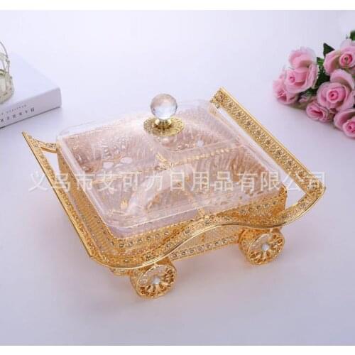 Fruit tray European style glass home decoration living room coffee table gold plated candy box with cover creative dry fruit box