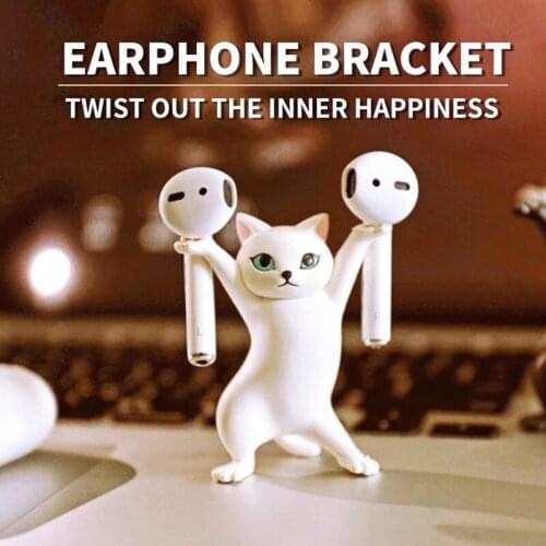 Cute Dancing Cat Earphone Stand For AirPods 1 2 3 Pro Bluetooth Headphones Holder Cat Doll Handmade Decoration Holder Desk Decor