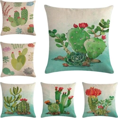 Cactus Pillow Case Plant Pattern Cotton Linen Decorative For Home Hotel Office Bedroom Throw Pillow Cover
