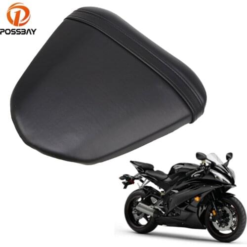 POSSBAY Black Leather Vintage Motorcycle Seat Covers Cafe Racer Scooter Rear Passenger Pillion Seats for Yamaha R6 2008 2009 ATV
