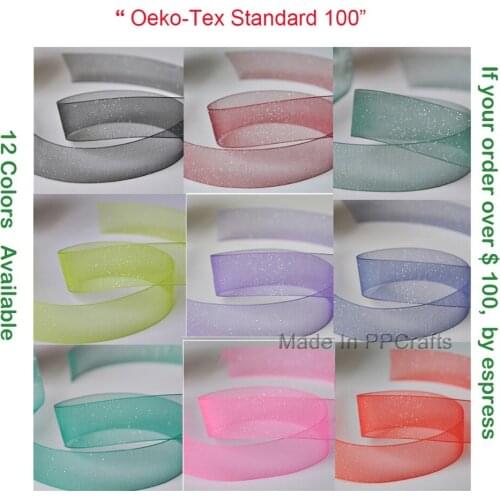 Silver Spay-Glitter Print Organzas 10 16 25 38 50 MM 3/8 Inch 5/8" 1" 1-1/2" 2" Red Black Hot Pink