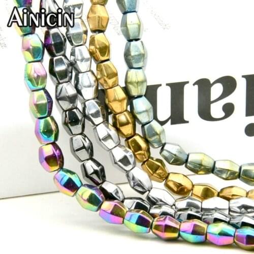 Hexagon Barrel Shape 6x8mm Rainbow Gold Silver Black Titanium Plating DIY Jewelry Making Strand Loose Beads 5pcs/lot