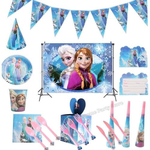 Frozen 2 Anna Elsa Birthday Party Supplies Banner Disposable Tablecloth Gift Bag Cake Decorating Invitation Ballons Home Decor