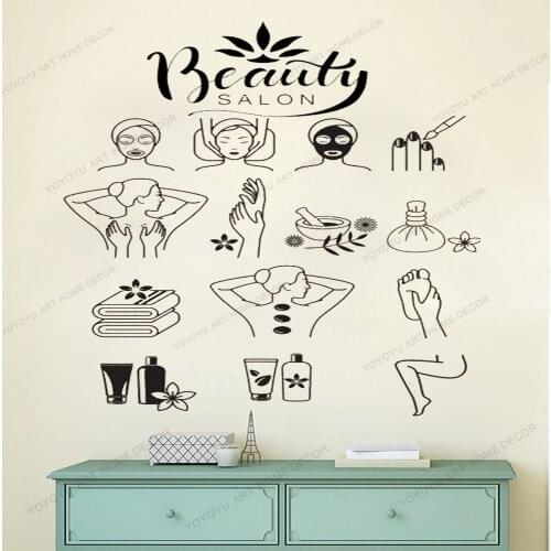 Spa wall decor massage Therapy Treat Beauty stickers Nail HairCare Decals Woman Lashes Skincare Hair Salon art wall vinyl yw-645