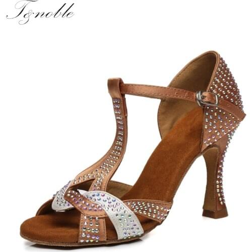 Stylish Brown Tan Latine Dance Shoes Women Popular High Heel Tango Salsa Paso Doble Ruma Jive Bachata Sandal Girls New L449