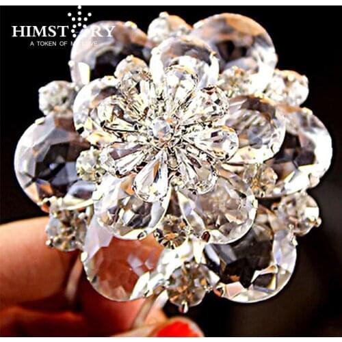 HIMSTORY Luxury High Quality Bridal Bracelet Beautiful Super Large 3-dimensional Clear Crystal Flower Bangles Wedding Party Gift