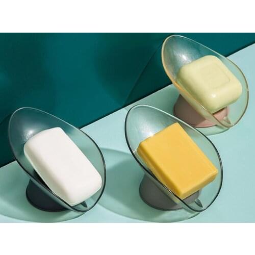 Rotatable Soap Holder Container Leaves Shaped Transparent Soap Contanier Plastic Drain Rack Kitchen Sponge Soap Organizer