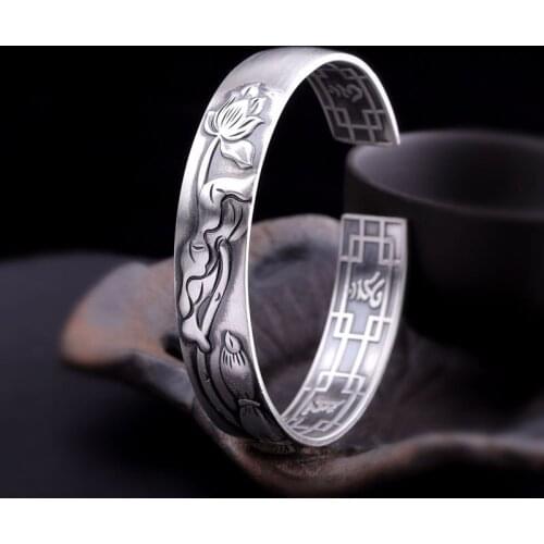 KJJEAXCMY Boutique jewelry Foot Silver 999 Thai Silver Couples Hand Jewelry Lotus Six Words Bracelet