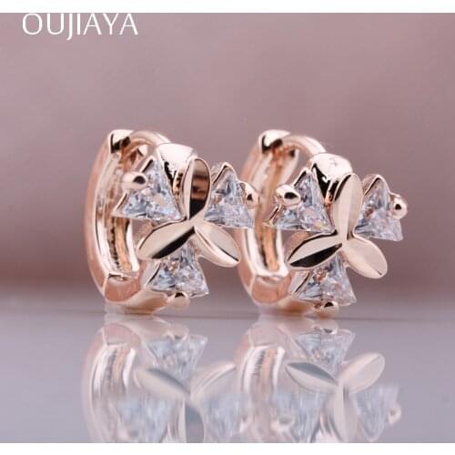 OUJIAYA 328 Anniversary New 585 Rose Gold round Women earrings Natural Zircon Wedding Party Fine Jewelry Dangle Earrings A42