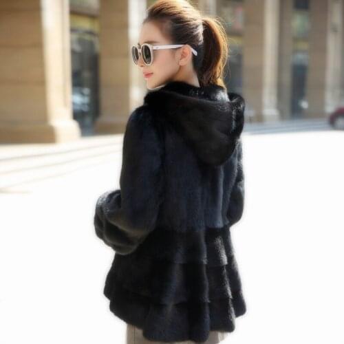 2019 new mink coat women whole skin hooded coat long mink fur outerwear jacket coats large size winter fashion clothing D21