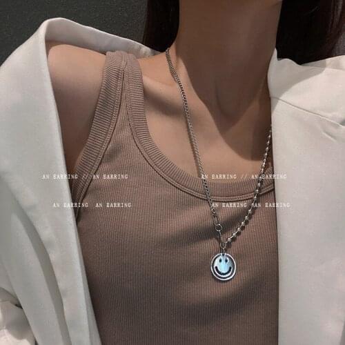 Titanium Steel Clavicle Chain Necklace for Men Women Trendy Hip-hop Temperament Simle Face Round Pendant Sweater Necklaces
