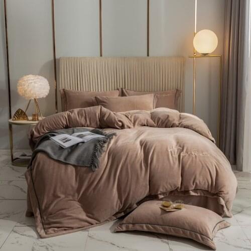 Khaki winter 100% crystal velvet thickened encryption four-piece active printing and dyeing process duvet cover