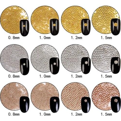 1 set new arrive rose gold/gold/silver 3 colors small metal steel beads nail art Decoration alloy Manicure Tool set mixed sizes